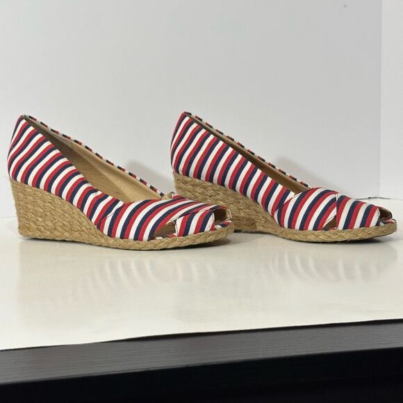 Adrienne Vittadini Bailee Wedge White, Blue, Red | Women Size 9 - Picture 1 of 12